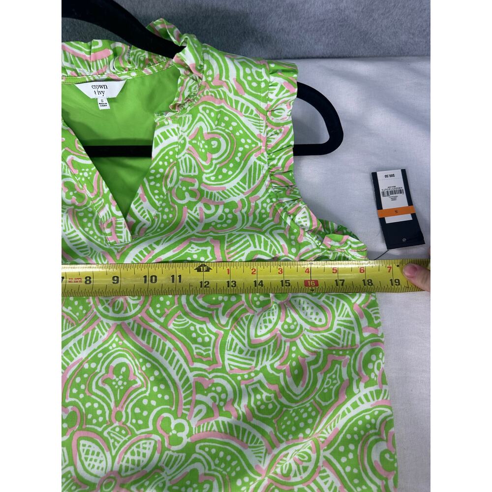 NWT Crown & Ivy Women sz S Pink Green V Neck Shift Dress Coastal Preppy Workwear - Picture 8 of 9